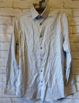 Grey Patterned Shirt Next Signature Size 15  Neck Egyptian Cotton Slim Fit • £12.95