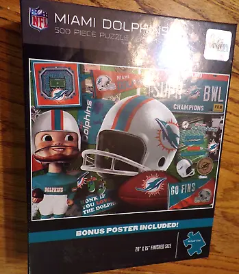 Miami DOLPHINS~500 PC. Puzzle + Poster~Fan Souvenirs~NEW/SEALED In Box • $9.99