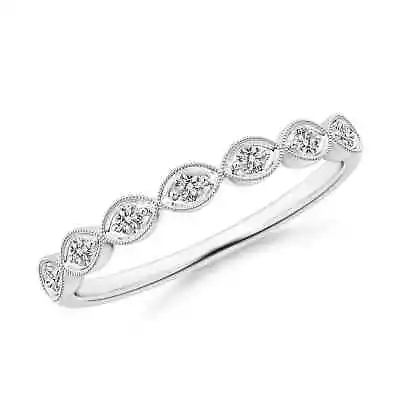 Pave Set Round Diamond Milgrain Wedding Band In 14K White Gold Ring Size 8 • $269.10