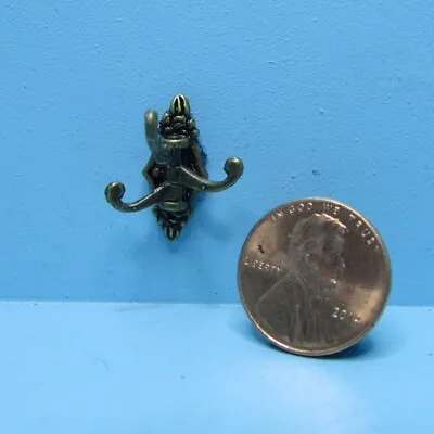 Dollhouse Miniature Antique Brass Metal Triple Arm Wall Hook S1902 • $3.59