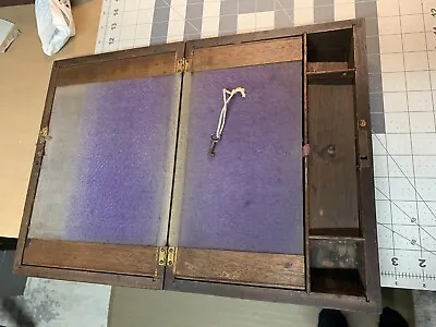 Antique Mahogany Wood Velvet Traveling Portable Writing Lap Desk Locking W/Key • $150