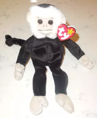 Vintage TY Beanie Baby Mooch The Monkey Black White Face Long Tail Aug 1st 1998 • $3.99