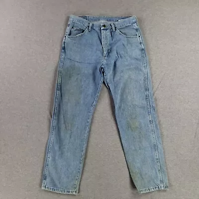 Vintage Wrangler 34x30 Blue Jeans Stained Retro Old School Heavy Denim Work • $10.87