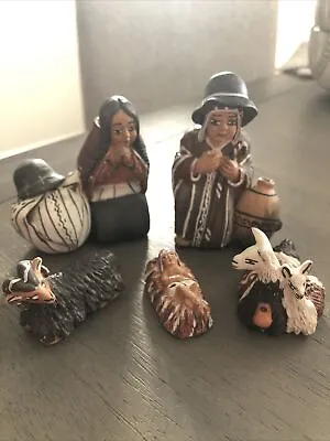 Peruvian Pottery Clay Painted Folk Art 3” Nativity Figurine 5 Pc Set • $29.50