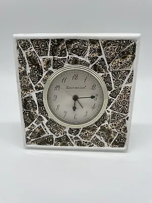 Ceramic Mosaic Table Clock Floral Ceramic Tan & Black Quartz Battery Operated • $18