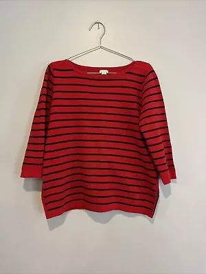 J.CREW  Red/blue Striped Cotton Side Zip Sweater M Split Hem • $18.99