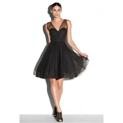 Milly Gathered Tulle Grace Dress Black Swiss Dot Fit Flare Women's Size 4 • $69.99