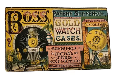 Victorian Jeweler’s Trade Card Boss Gold Watch Cases Train Quaker Springs Ny B6 • $45.50