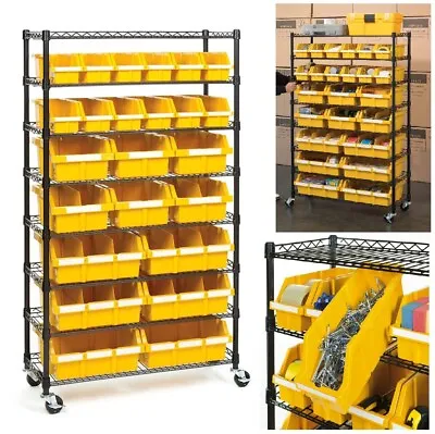 Plastic Bin Rack 8 Shelf Commercial Storage Cart Organizer Mobile Large Metal • $315.99