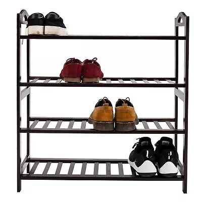 4 Tiers 16 Pair Bamboo Shoe Rack FreeStanding Tower Shelf - Coffee • $49.99