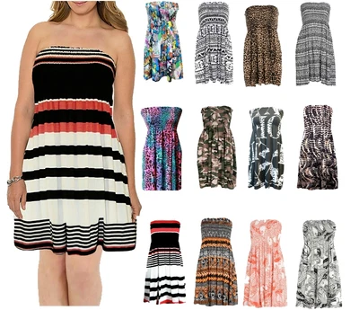 £9.49 • Buy Ladies Women Plus Size Sheering Boobtube Bandeau Strapless Top Summer Dress 8-26