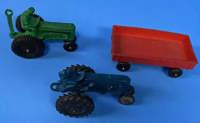 Vintage Auburn Toy Tractor Green With Driver And Red Wagon Rubber • $18