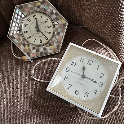 2 Vintage GE Mosaic Pattern Wall Clock And Tan Clock Circa 1960-1962 • $24.99
