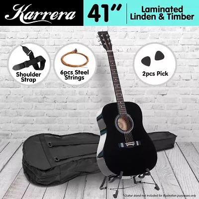 41in KARRERA ACOUSTIC WOODEN GUITAR WITH BONUS BAG STRINGS PICKS STRAP - Black • $119