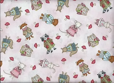  Forest Friends  Scattered Kids On Pink Maywood Studio Quilting Fabric BTY • $13.49