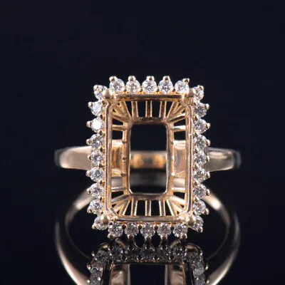 Natural Real Diamond Semi Mount Ring Emerald Cut 13x9MM Solid 14K Yellow Gold • $600