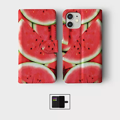 Case For Iphone 15 14 13 12 11 Se Pro  Wallet Flip Phone Cover Watermelon Clouds • £8.99