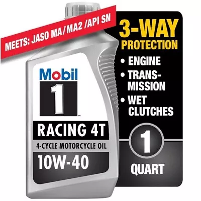 Mobil 1 Racing 4T Full Synthetic Motorcycle Oil 10W-40 1 Qt • $31.88