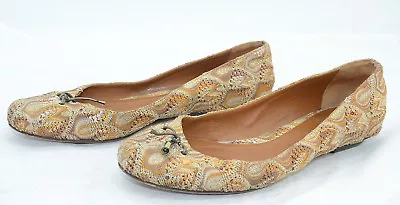 MISSONI Womens Sz 38.5 Italy Gold Brown Multi Knit Abstract Ballet Leather Flats • $49.99