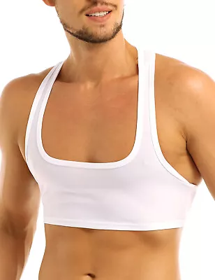 US Men Sports Bra Crop Tank Tops Vest Y-Back Fitness Muscle T-shirt Clubwear Tee • $5.09