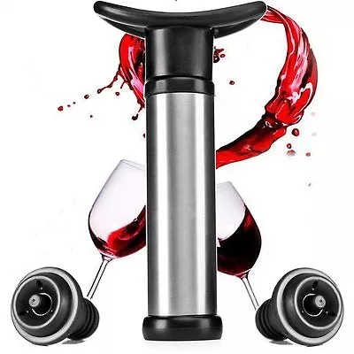 Stainless Steel Wine Bottle Vacuum Saver Sealer Preserver Bar Pump + 2 Stoppers • £11.39