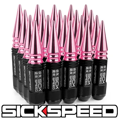 Sickspeed 20pc Black / Pink Spiked Aluminum 108mm 3 Pc Lug Nuts 1/2x20 N22 • $119.95