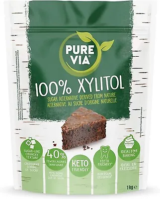 Pure Via 100% Xylitol Non-GMO Certified -1kg Bag Plant Based Sugar Alternative • £8.95