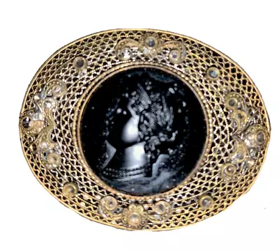 Antique Cameo Brooch Pin Bohemian Filigree - Made In Czechoslovakia (J2G3) • $14.99