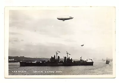 RPPC Postcard USS HELENA CL-50 BATTLESHIP Torpedoed Pearl Harbor WW2 Navy Blimp • $30