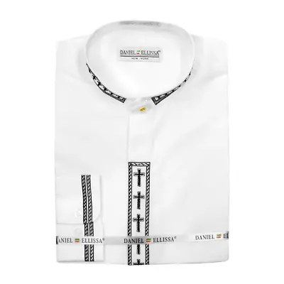 Daniel Ellissa Mens Clergy Shirt Long Sleeve Cross Placket White/Black • $39.99