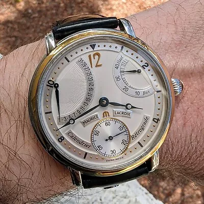Maurice Lacroix Masterpiece 18k Gold & Steel Calendrier Retrograde Watch AG01426 • $2199.97