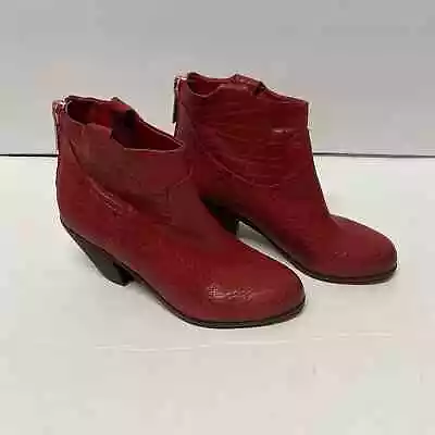 Sam Edelman Women Lisle Red Leather Ankle Boot Size 5 Western Chic Booties • £56.05
