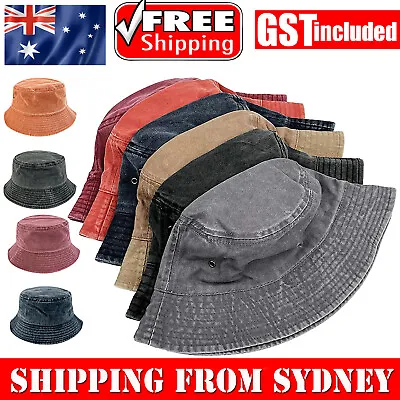 Unisex Adults WASHED COTTON Outdoor Camping Sports Bucket Hats Fisherman Hat AU • $8.22