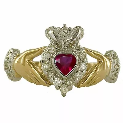 2Ct Heart Shaped Lab-Created Ruby Claddagh Wedding Ring 14k Yellow Gold Plated • $92.49