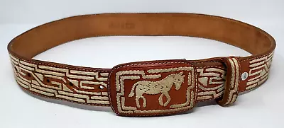 Vintage MEXICAN WESTERN Cinto Charro Piteado Hand Braided Horse Belt Sz 38 • $35.95