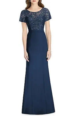 $111.20 • Buy NEW JENNY PACKHAM JP1010 Midnight Navy Blue Sequin Lace Flutter Sleeve Gown 16