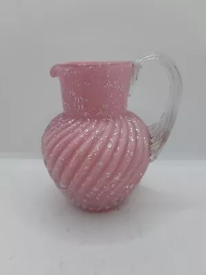 Vintage Murano Pink Venetian Glass Bud Vase Small Pitcher Silver Adventurine • $21.06