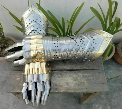 £84.99 • Buy Gauntlet Gloves Armor Pair W Brass Accents - Medieval Knight Crusader- Steel