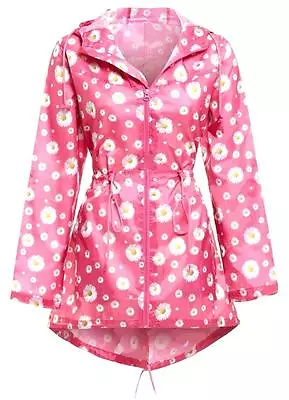 LADIES WATERPROOF WINDPROOF RAIN COAT Hot Pink Daisy Mac Flower Kagool Jacket • £14.25