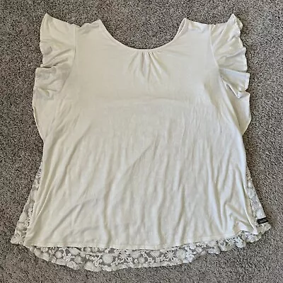 Matilda Jane Top Womens Large Ivory Adventure Begins Simply Lace Short Sleeve • $18