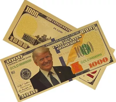 GOLD Foil US DONALD TRUMP $1000 Dollar Bill MAGA Republican Collection Note 2024 • $1