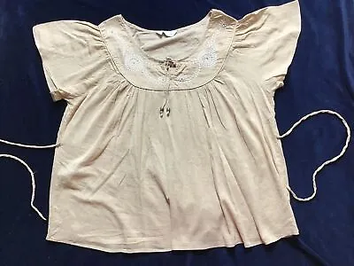 BHS Vanilla Sands Fawn Cotton Short Sleeved Gypsy Blouse Top - Sz 20 • £4.99