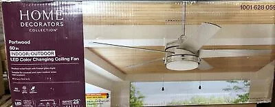 Home Decorators Portwood 60 In. LED Indoor/Outdoor Brushed Nickel Ceiling Fan • $144.99
