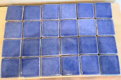 Lot Set/24 Vintage Ceralux? Terracotta Blue Glazed 3 5/8  Square Tiles • $34.99