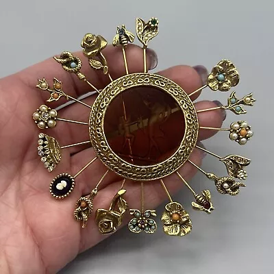 Vintage Goldette Intaglio Glass Cameo Snake Stick Pin Brooch REPAIR G1 • $2.25