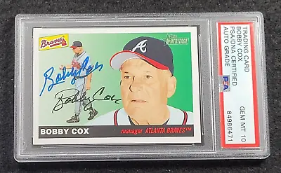 BOBBY COX Signed Topps Baseball Card-HALL OF FAME-ATLANTA BRAVES-PSA 10 Auto • $174.99