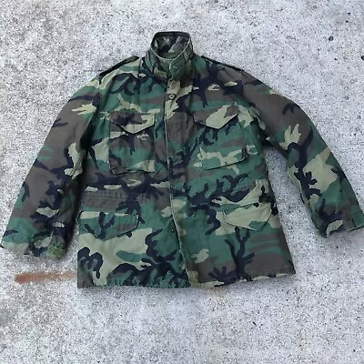 Vintage M65 Army Field Jacket Adult Large Camouflage Cold Weather Coat W/ Liner • $74.88