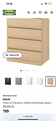 IKEA Malm Chest Of 4 Drawers Oak Veneer  80x100cm (new In Packaging) • £59