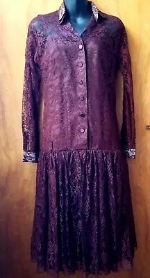 Vintage 1950s Mr. Mort Party Dress Burgundy Lace Over Taffeta Drop Waist Size 9 • $20