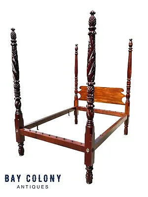 Federal Mahogany Full Size Pineapple & Acanthus Leaf Carved Four Poster Bed • $6600